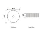 Marlo Round 400x400x125 Matte Black Fluted Basin technical drawing