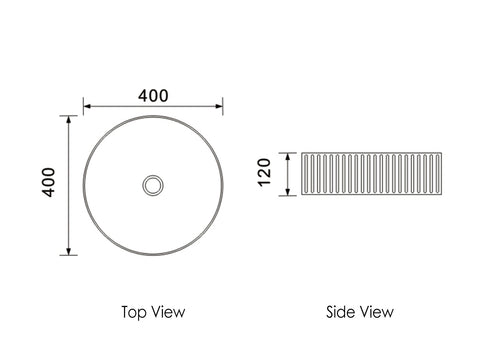 Otti Marlo Round 400x400x125 Matte Black Fluted Basin technical drawing