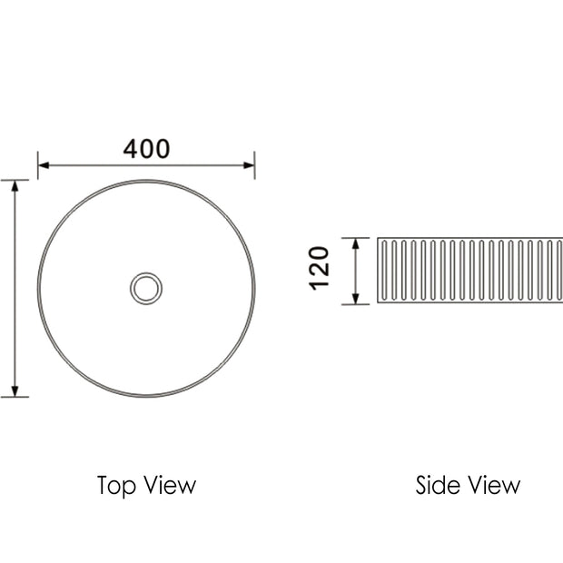 Marlo Round 400x400x125 Matte Black Fluted Basin technical drawing