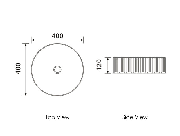 Marlo Round 400x400x125 Matte White Fluted Basin technical drawing