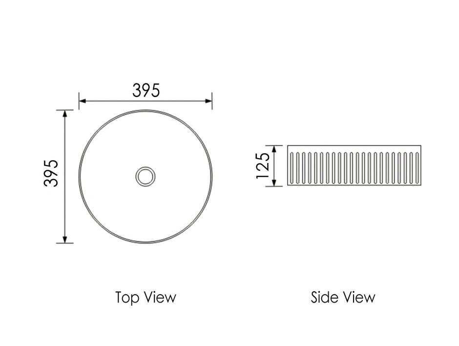 Oxford Round 395x395x120 Gloss White Basin technical drawing