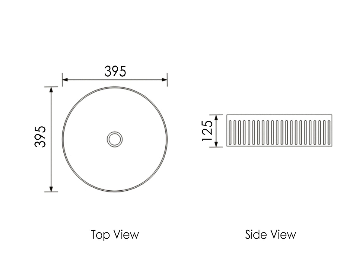 Oxford Round 395x395x120 Matte White Basin technical drawing