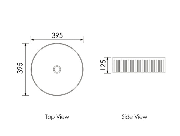 Oxford Round 395x395x120 Matte White Basin technical drawing