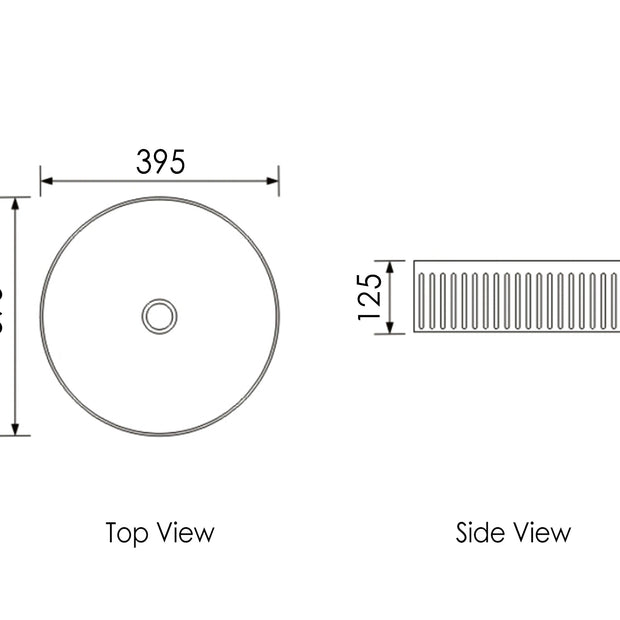 Oxford Round 395x395x120 Matte White Basin technical drawing