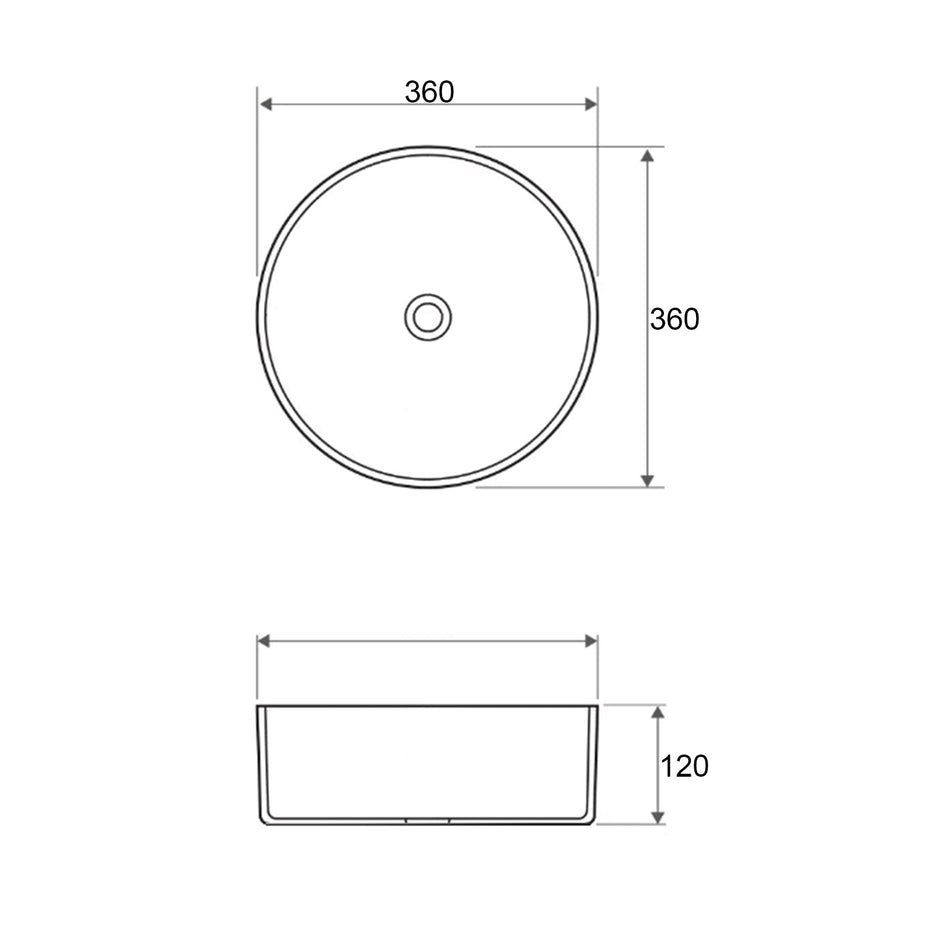 Radius Round 360x360x115 Carrara Basin technical drawing