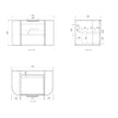 Bondi 750mm Natural Oak Wall Hung Curve Vanity (12TH & NTH Only) technical drawing
