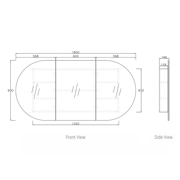 Bondi 1800x900 White Shaving Cabinet technical drawing