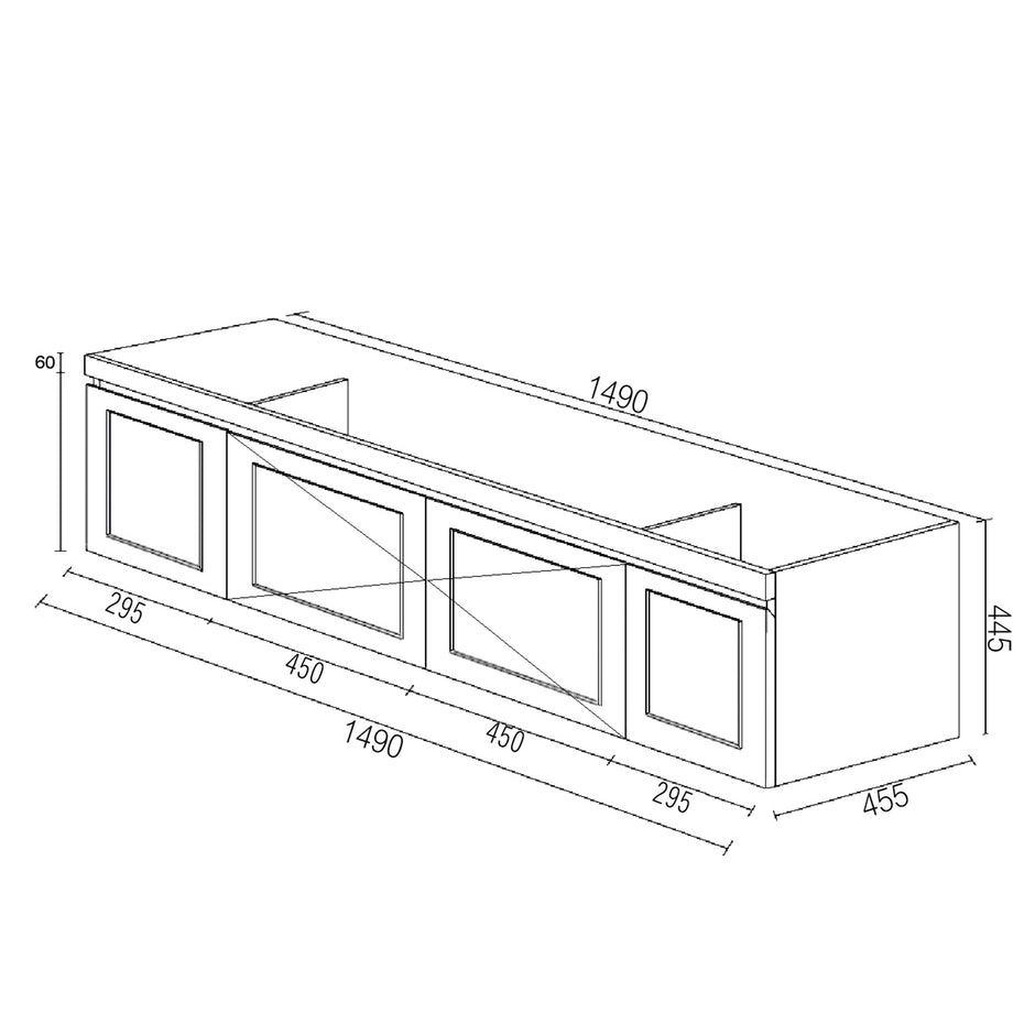 Otti Hampton Mark II 1500mm Satin White Wall Hung Vanity technical drawing
