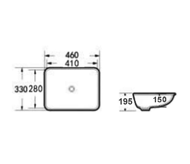 Undermount Square 460x330x195 Basin technical drawing