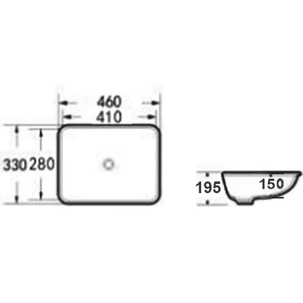 Undermount Square 460x330x195 Basin technical drawing