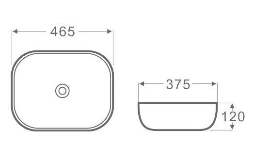 Artis 98 465x375x120 Oval Basin technical drawing