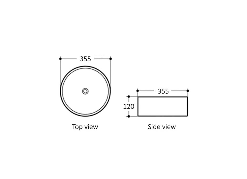 Artis 88 355x355x120 Matte Black Basin technical drawing