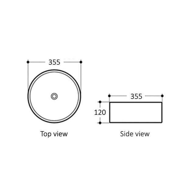 Artis 88 355x355x120 Matte Black Basin technical drawing