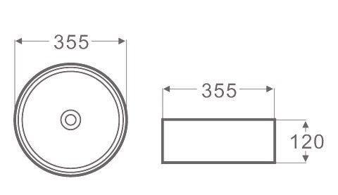 Golf Ball 355x355x120 White Basin technical drawing