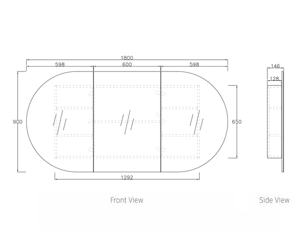 Bondi 1800x900 Black Oak Shaving Cabinet technical drawing