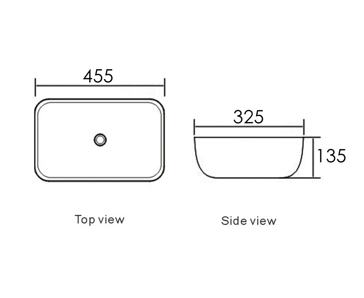 Artis O'96 455x325x135 Matte Black & Gloss White Oval Basin Ultra Slim technical drawing