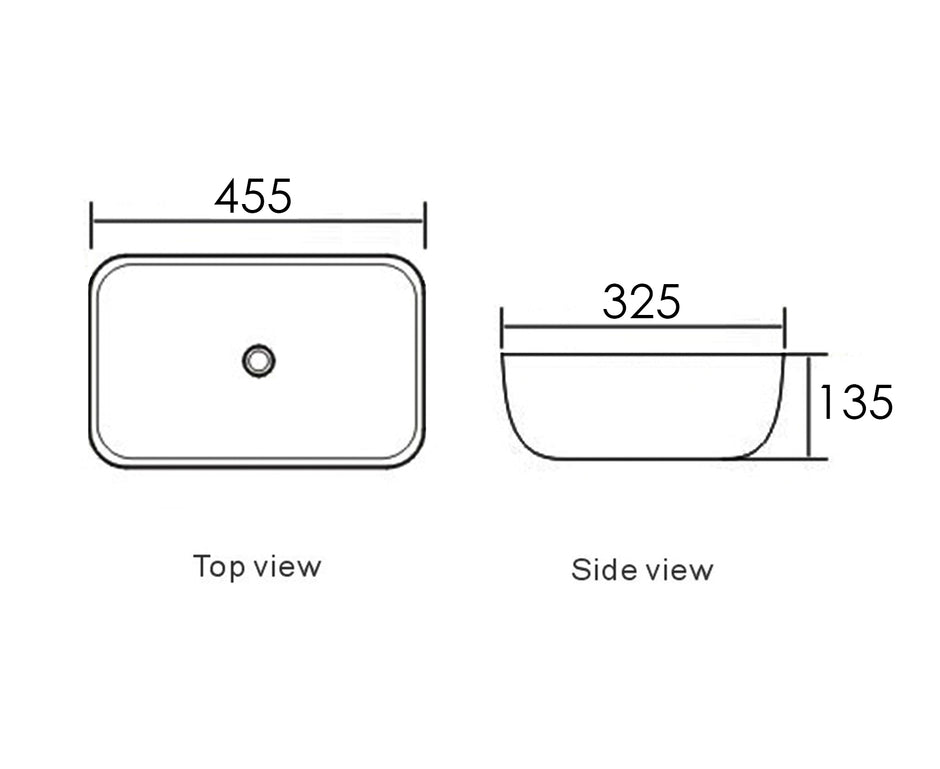 Artis O'96 455x325x135 Gloss White Oval Basin Ultra Slim technical drawing