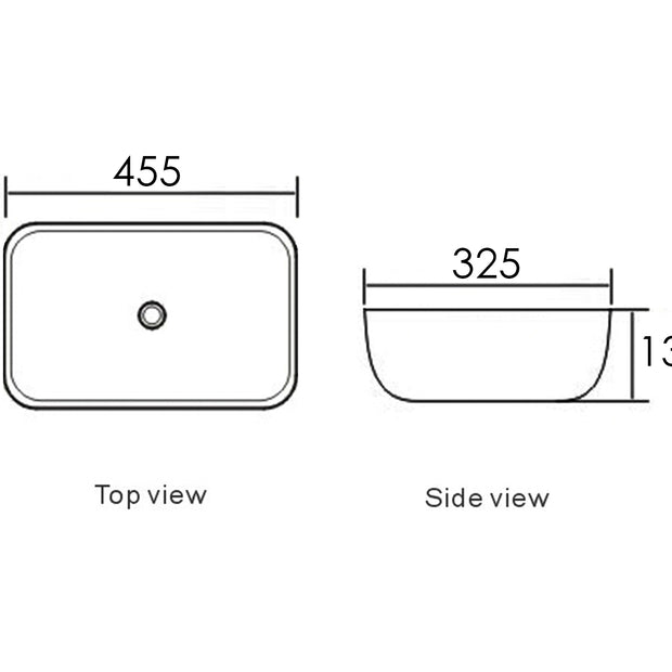 Artis O'96 455x325x135 Gloss White Oval Basin Ultra Slim technical drawing