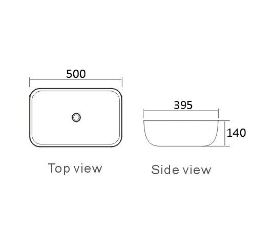 Artis Square 500x395x140 Gloss White Basin technical drawing