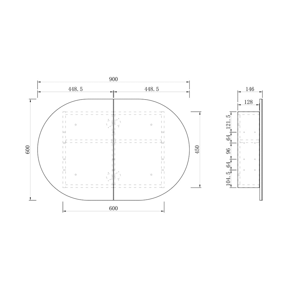Bondi 900x600 White Shaving Cabinet technical drawing