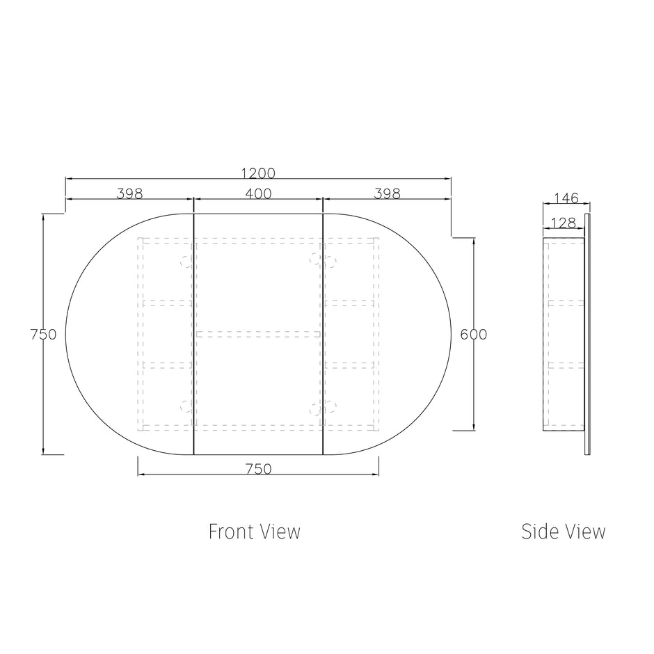 Bondi 1200x750 Black Oak Shaving Cabinet technical drawing