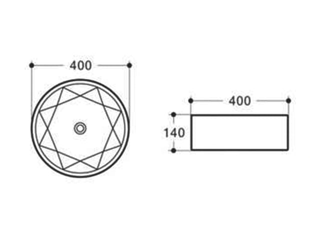 Starz Round 400x400x140 Black Basin technical drawing