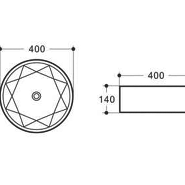Starz Round 400x400x140 Black Basin technical drawing