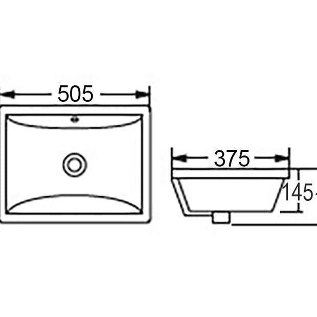 Undermount Square 505x375x190 Basin technical drawing