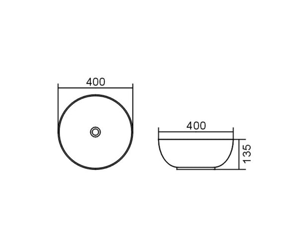 Bondi 400x400x135 Matte Grey Basin technical drawing