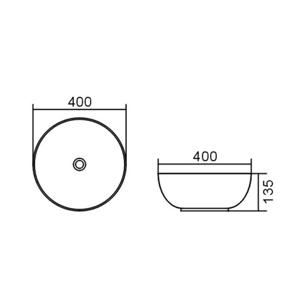 Bondi 400x400x135 Matte Grey Basin technical drawing