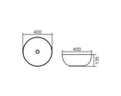 Bondi 400x400x135 Matte White Basin technical drawing