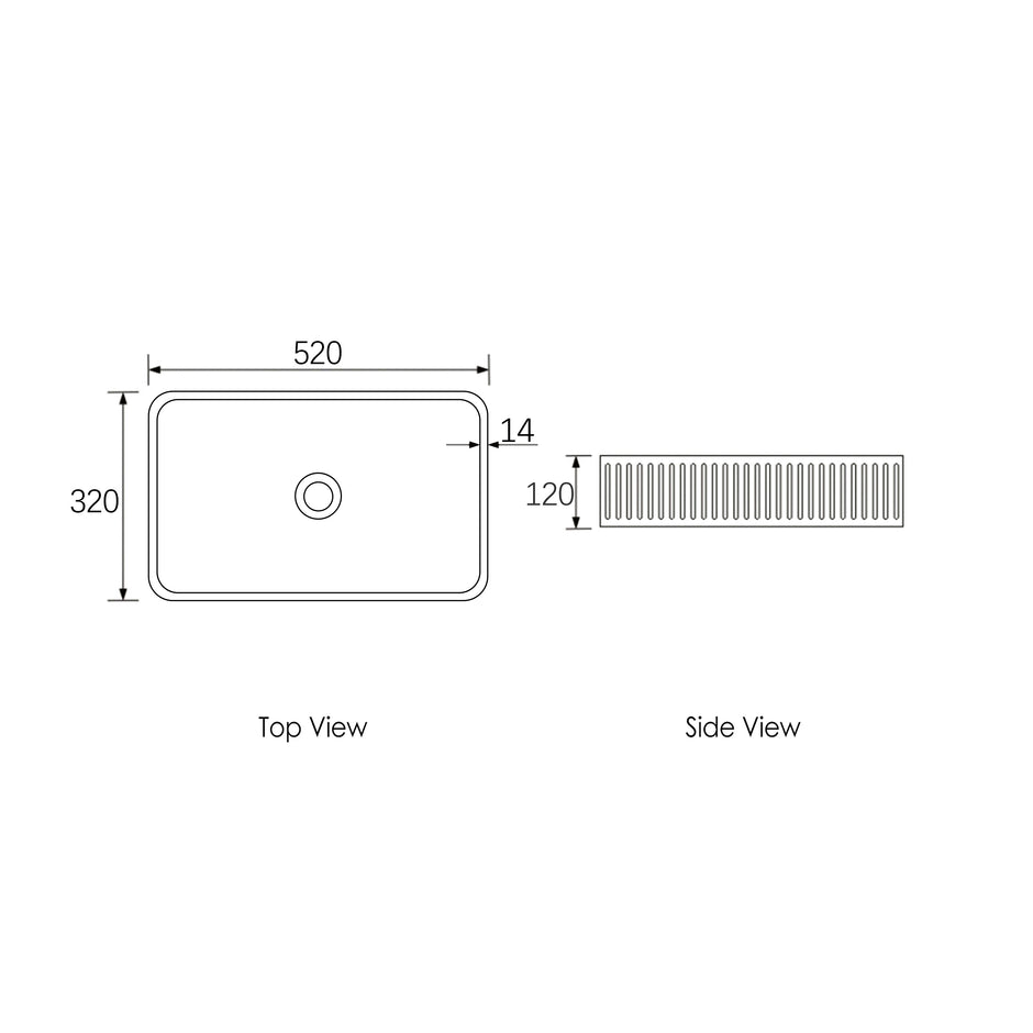 Hudson Square 520x320x120 Concrete Fluted White Basin technical drawing