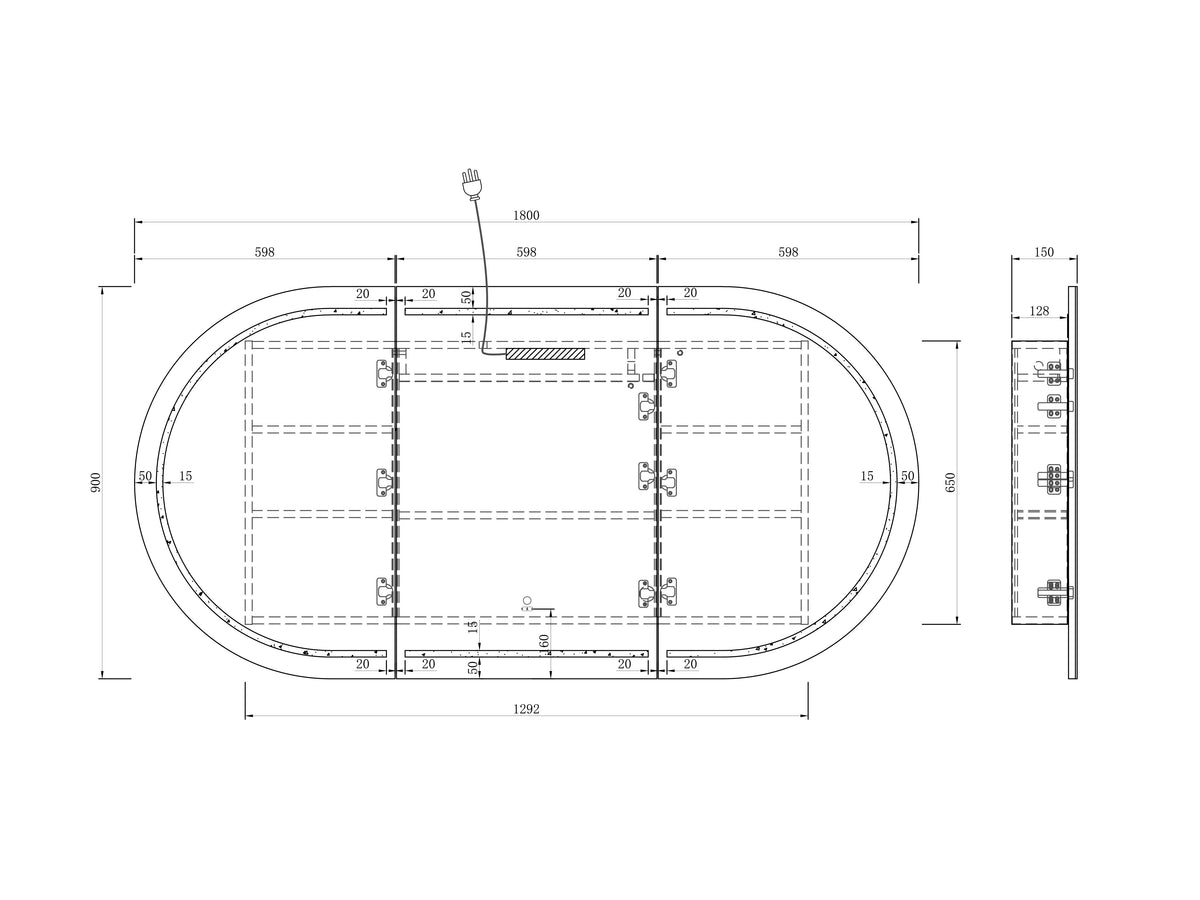 LED Bondi 1800x900 Natural Oak Shaving Cabinet technical drawing