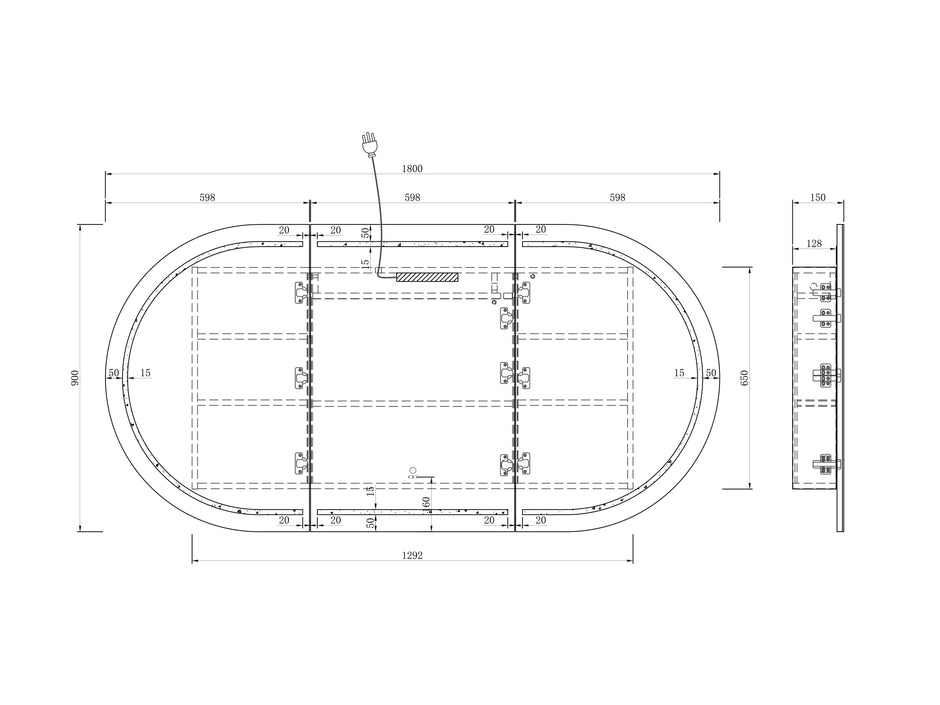 LED Bondi 1800x900 Black Oak Shaving Cabinet technical drawing