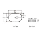 Kensington Oval 560x350x120 Matte Black Basin technical drawing