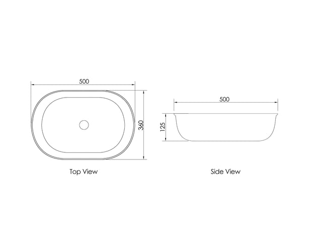 Bronte Oval 500x350x130 Carrara Basin technical drawing