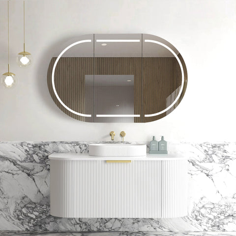 Otti Bondi 1200mm Satin White Fluted Wall Hung Curve Vanity