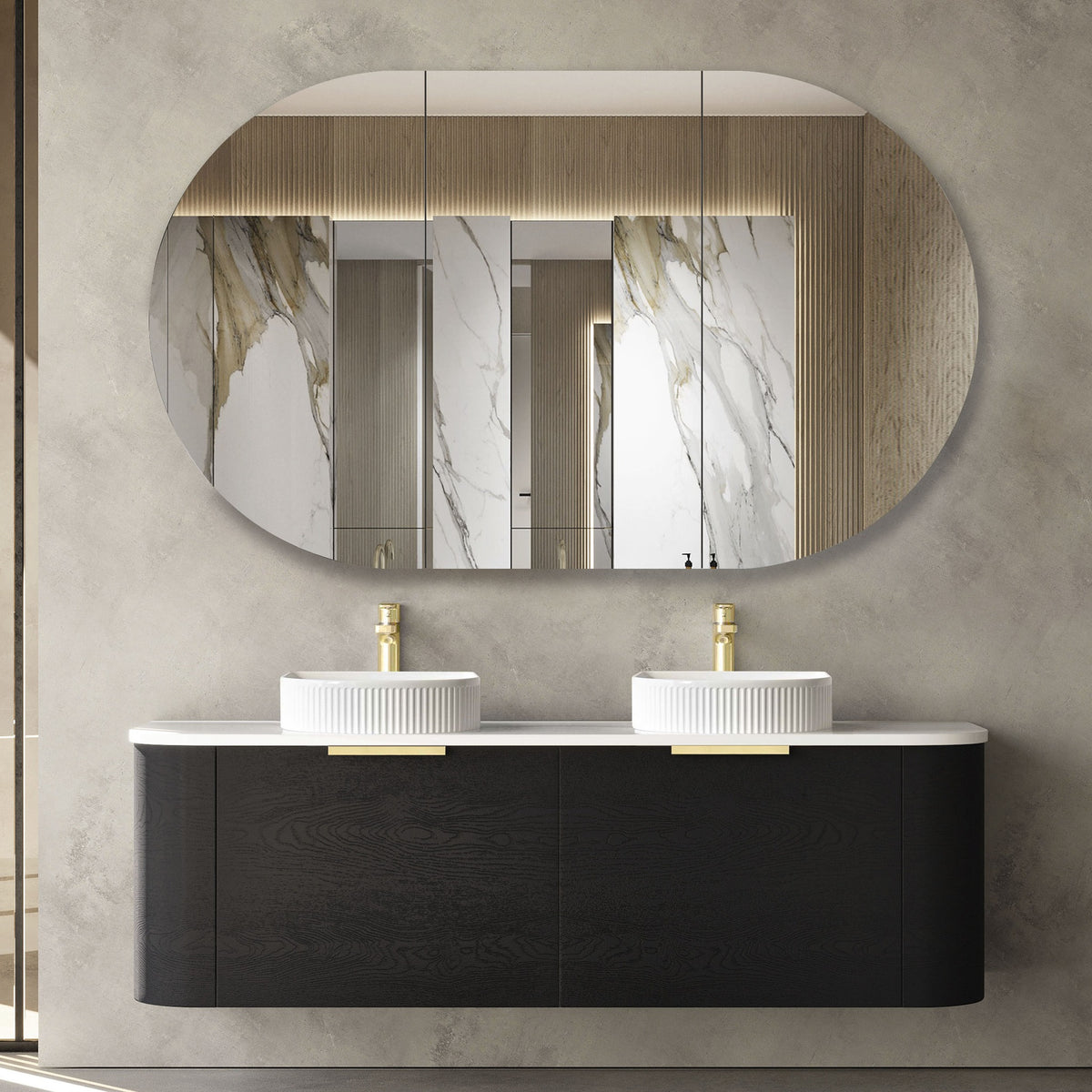 Bondi 1500mm Black Oak Wall Hung Curve Vanity