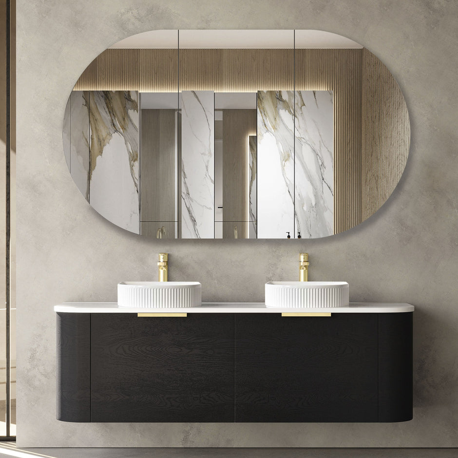 Bondi 1500mm Black Oak Wall Hung Curve Vanity
