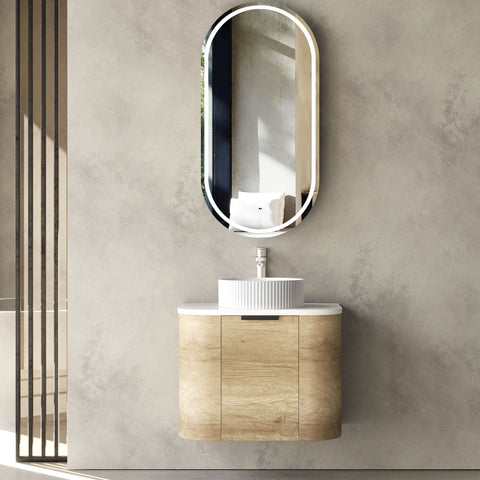Otti Bondi 600mm Natural Oak Wall Hung Curve Vanity (12TH and NTH Only)