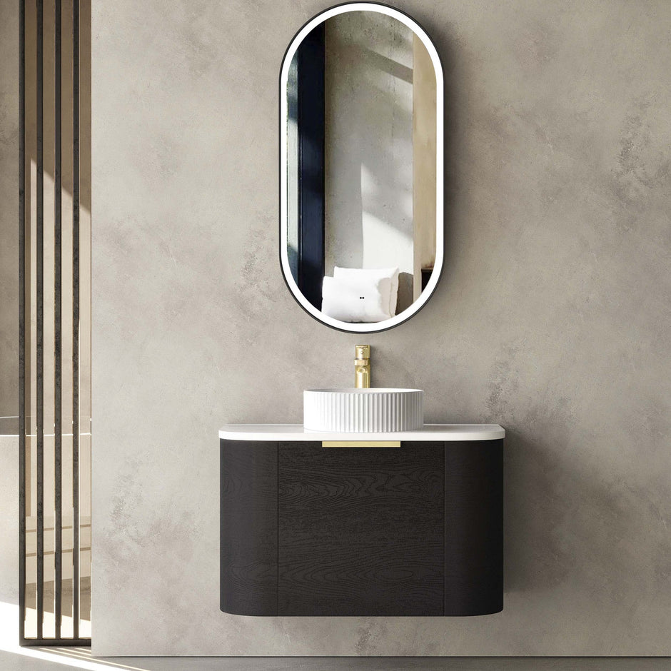 Otti Bondi 750mm Black Oak Wall Hung Curve Vanity (12TH and NTH Only)