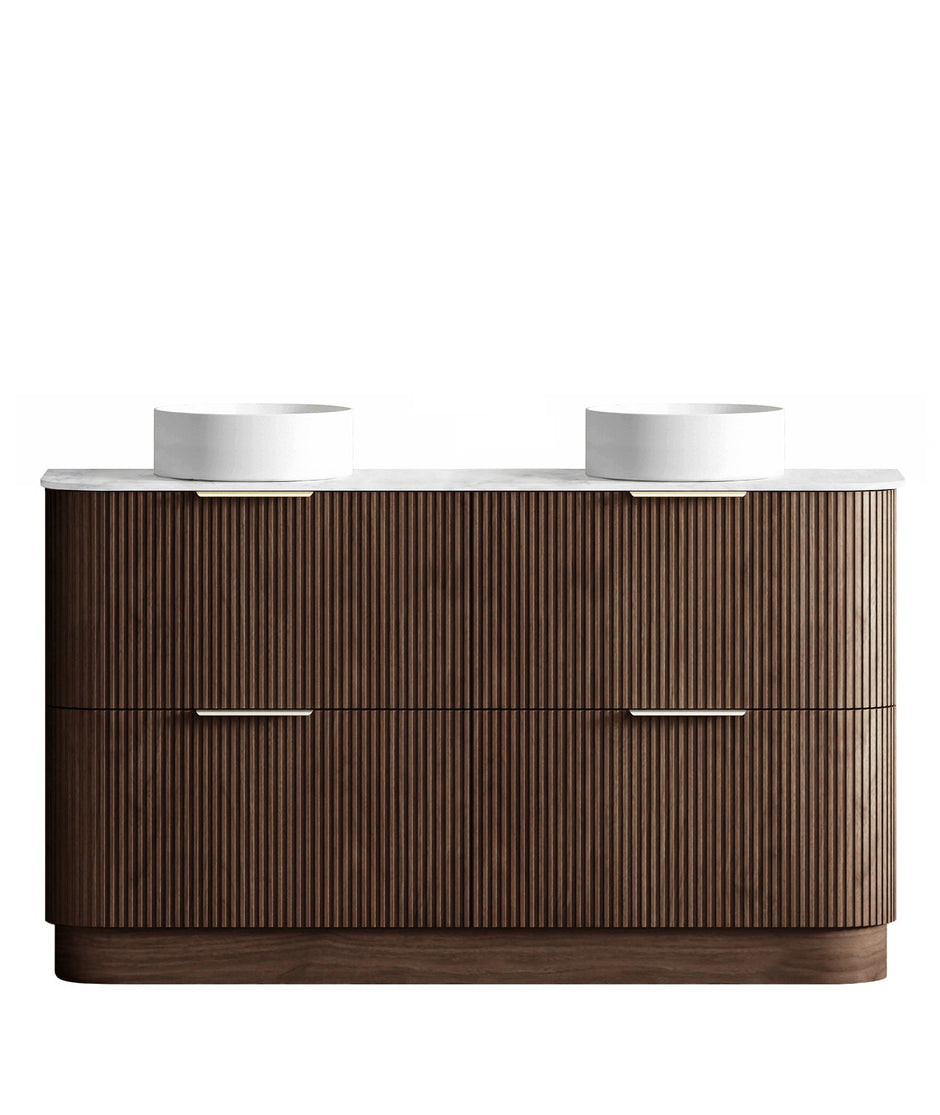 Otti Havana Fluted 1500mm Sable Walnut Floorstanding Curve Vanity