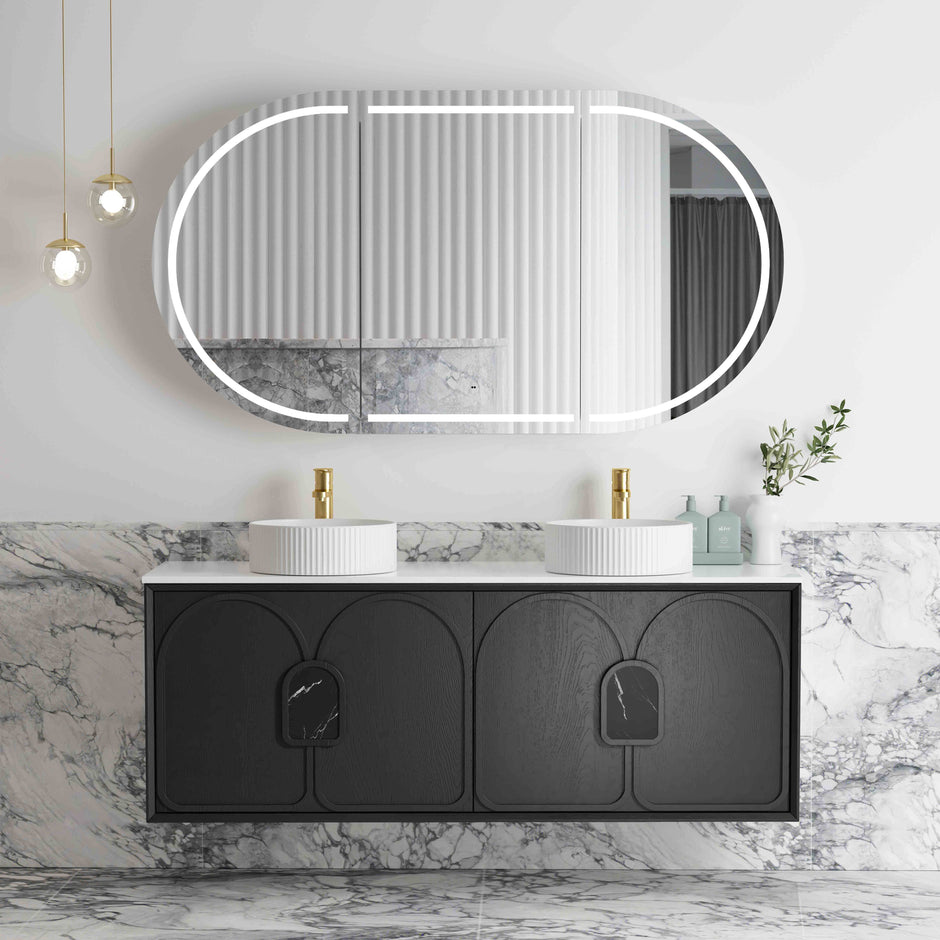 Laguna Mark II 1500mm Black Oak Wall Hung Vanity Ultra Delux Stone Top (Silica Free Pure White)