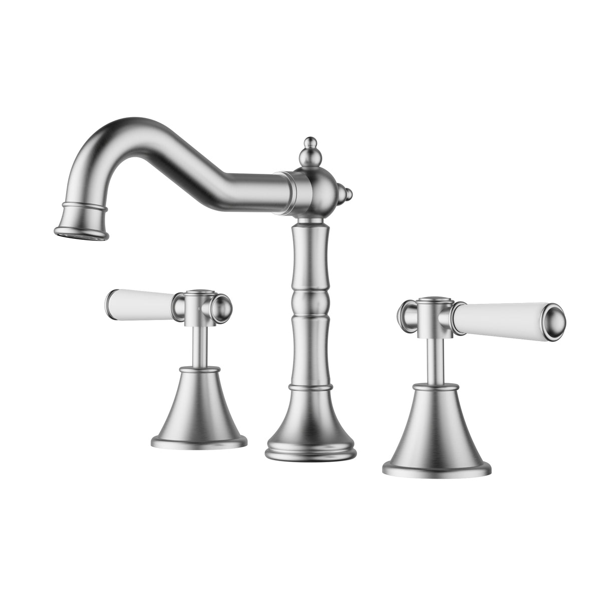 Ikon Clasico Basin Tap Set with Ceramic Handle in Brushed Nickel
