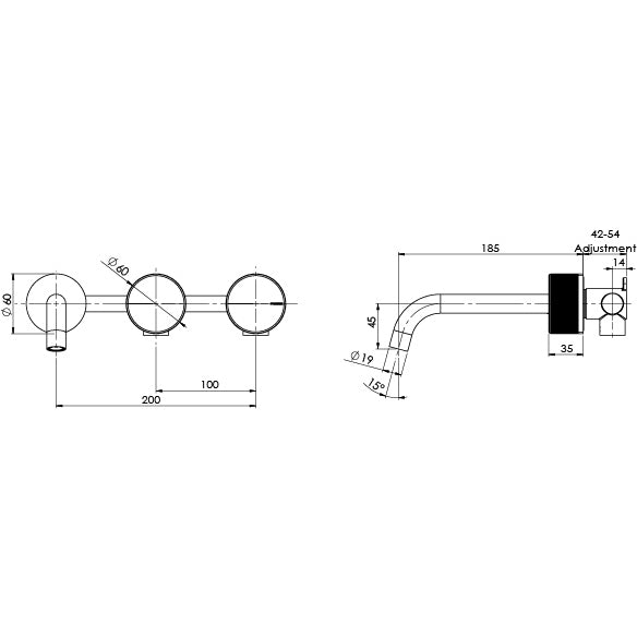 _Axia_Wall_Basin_Bath_Curved_Outlet_Hostess_Set_180mm_Line_Drawing line drawing