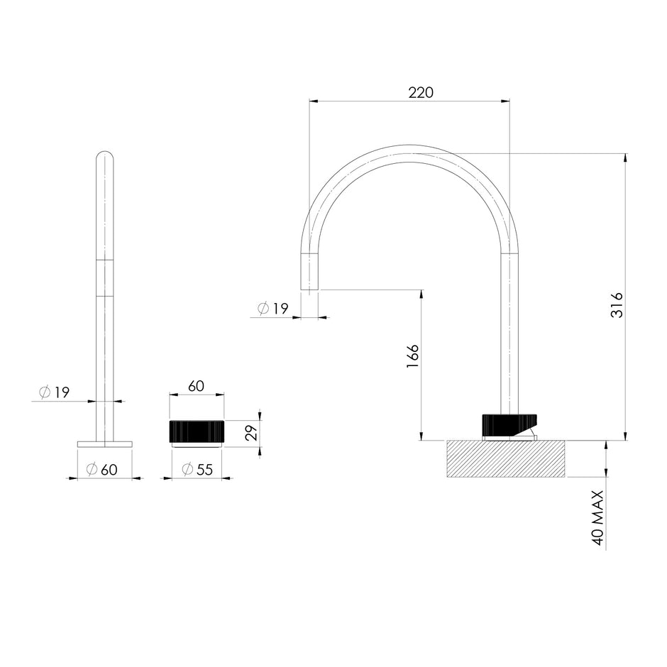 Axia Hob Mixer Set  1 line drawing