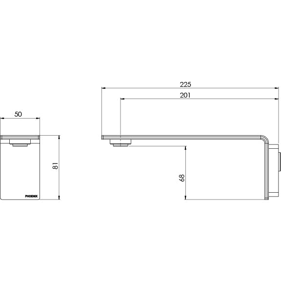Phoenix Axia Wall Basin / Bath Outlet 200mm bath spout line drawing