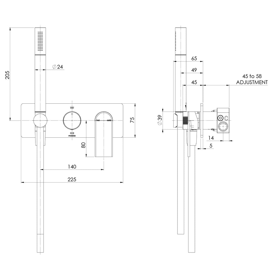 Teel Wall Shower System line drawing