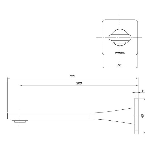 _Teel_Wall_Bath_Outlet_200mm_Line_Drawing line drawing