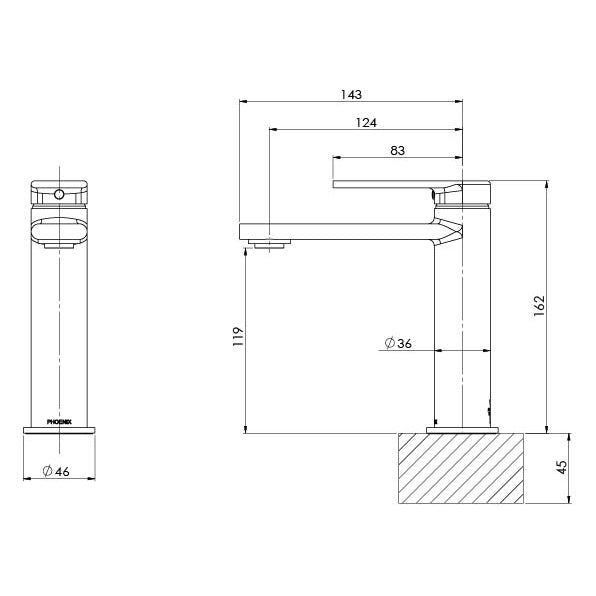 _Teel_Basin_Mixer_Line_Drawing line drawing
